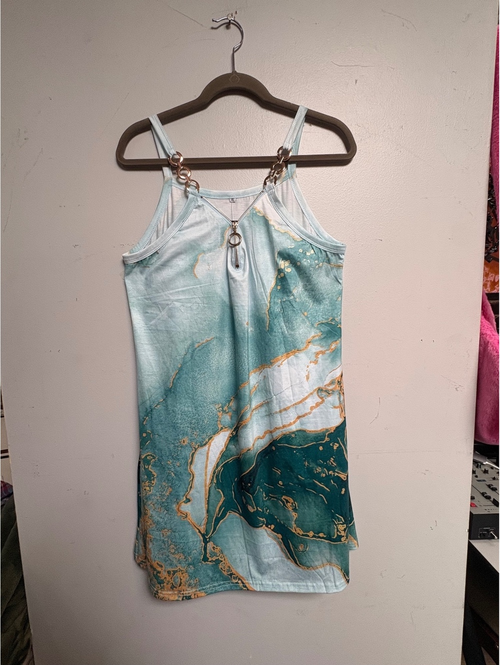 ETCYY NWT Women's Sleeveless Marble Print Dress with Chain Straps, Size XL